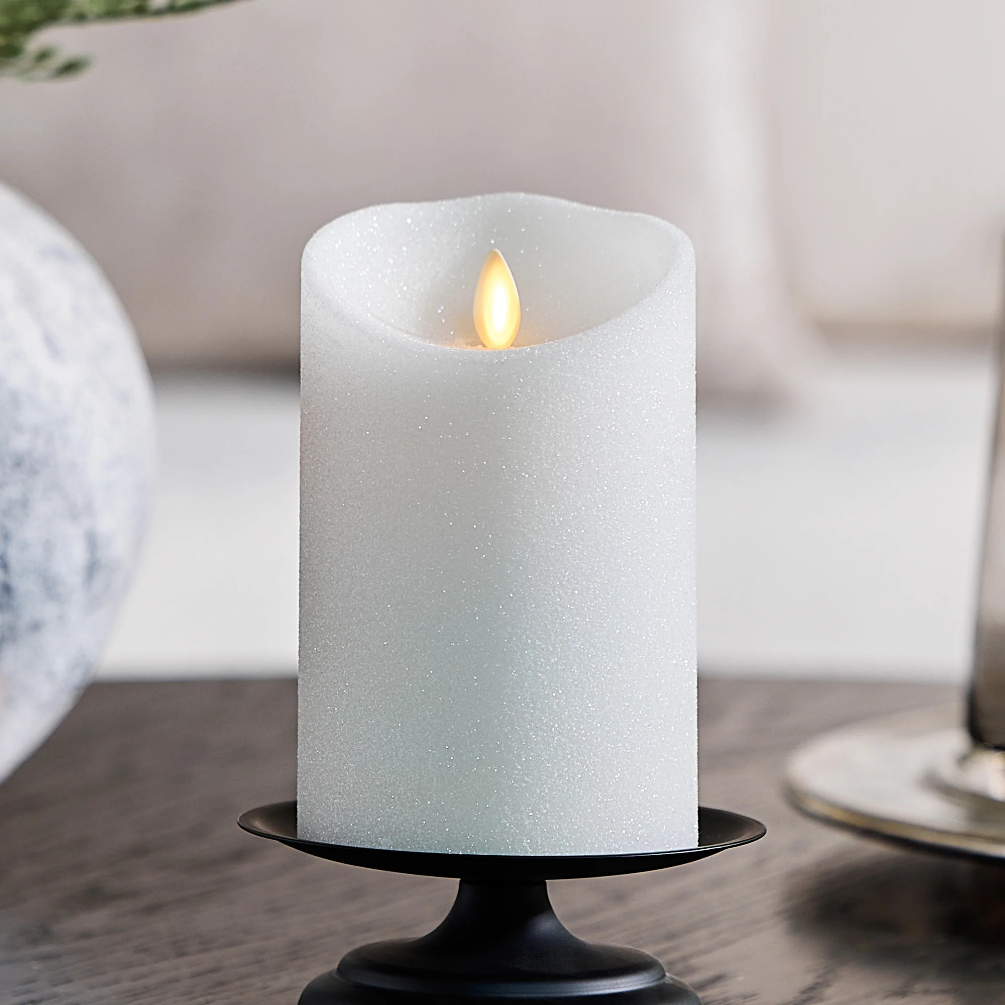 Dazzling White Glitter Flameless Candle Pillars | Luminara
