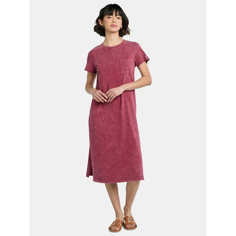 Time and Tru Women's Midi T-Shirt Dress with Short Sleeves, Sizes XS-XXXL | Walmart (US)