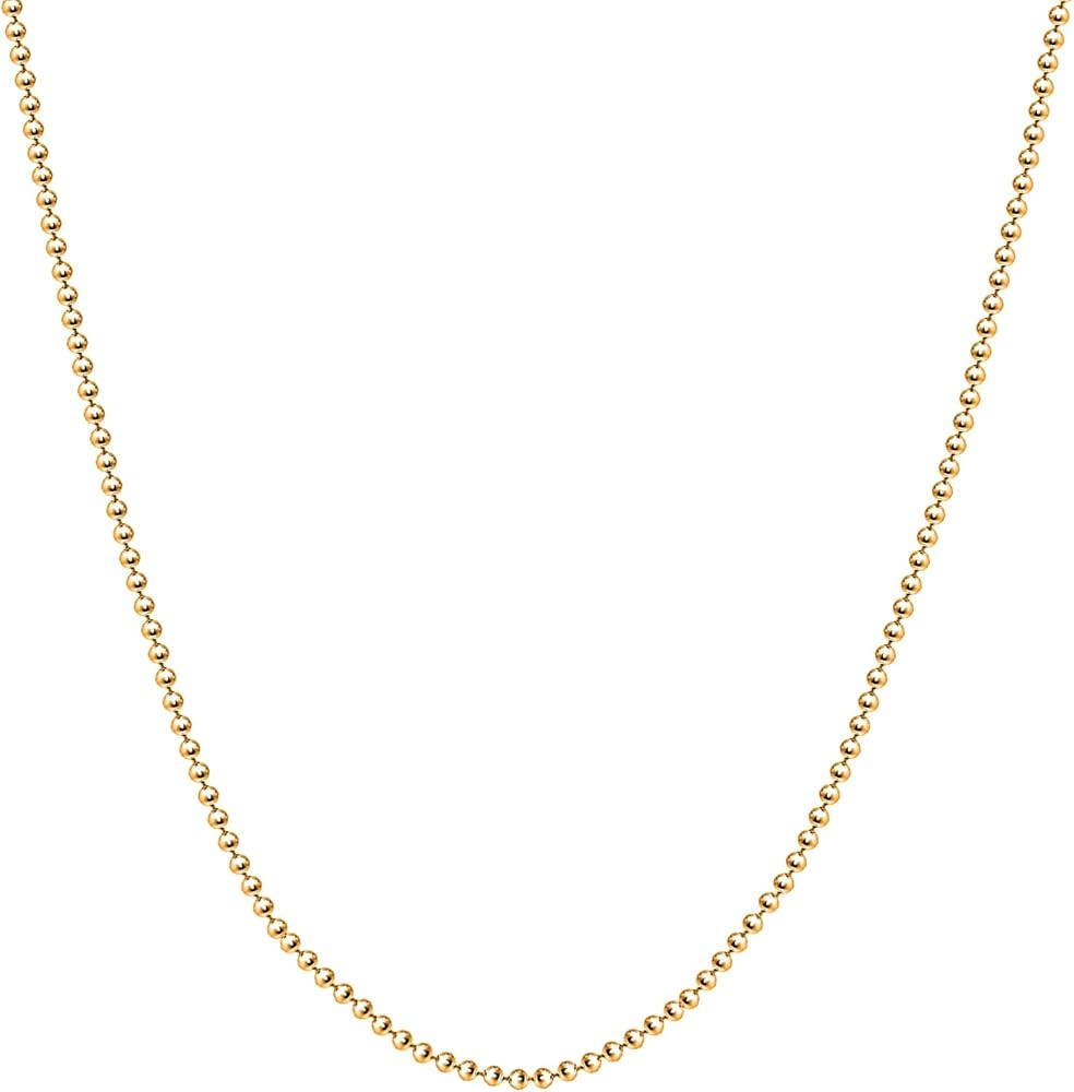 925 Sterling Silver Italian Solid Bead Ball Dog Tag Chain Necklace -18K Gold Plated Bead Ball Cha... | Amazon (US)