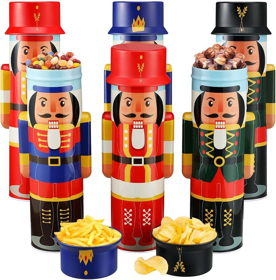 Sliner 6 Pack Nutcracker Tin Box Set Christmas Nutcracker Shape Design Food Tin Jar 3D Metal Cook... | Amazon (US)