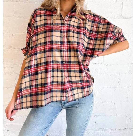 NEW DAY + MOON favorite flannel top in tan | Poshmark