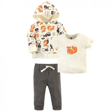 Hudson Baby Infant and Toddler Boy Cotton Hoodie, Bodysuit or Tee Top and Pant Set, Forest Toddler, 5 Toddler | Walmart (US)