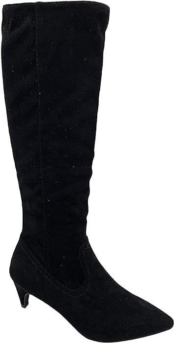 Wild Diva Women's Fashion Kitten Heel Pointed Toe Knee High Boots | Amazon (US)