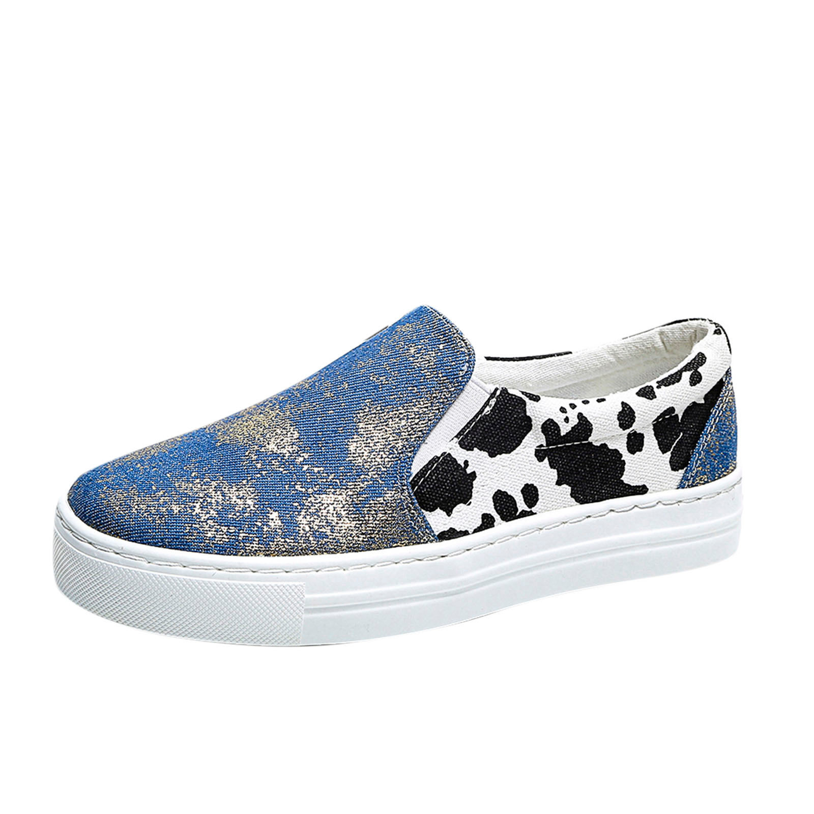 YTJX Ladies Fashion Canvas Colorblock Cow Print Overfoot Flat Casual Shoes - Walmart.com | Walmart (US)