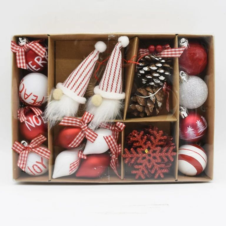 Holiday Time Red & White Mini Christmas Ornament Assortment, 24 Count | Walmart (US)