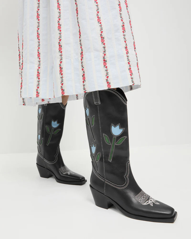 Wilder Black Tulip Leather Boot | Loeffler Randall
