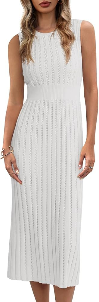Danedvi Women's Knit Midi Tank Dress 2025 Summer Sleeveless Ribbed Crew Neck Bodycon Casual Basic... | Amazon (US)