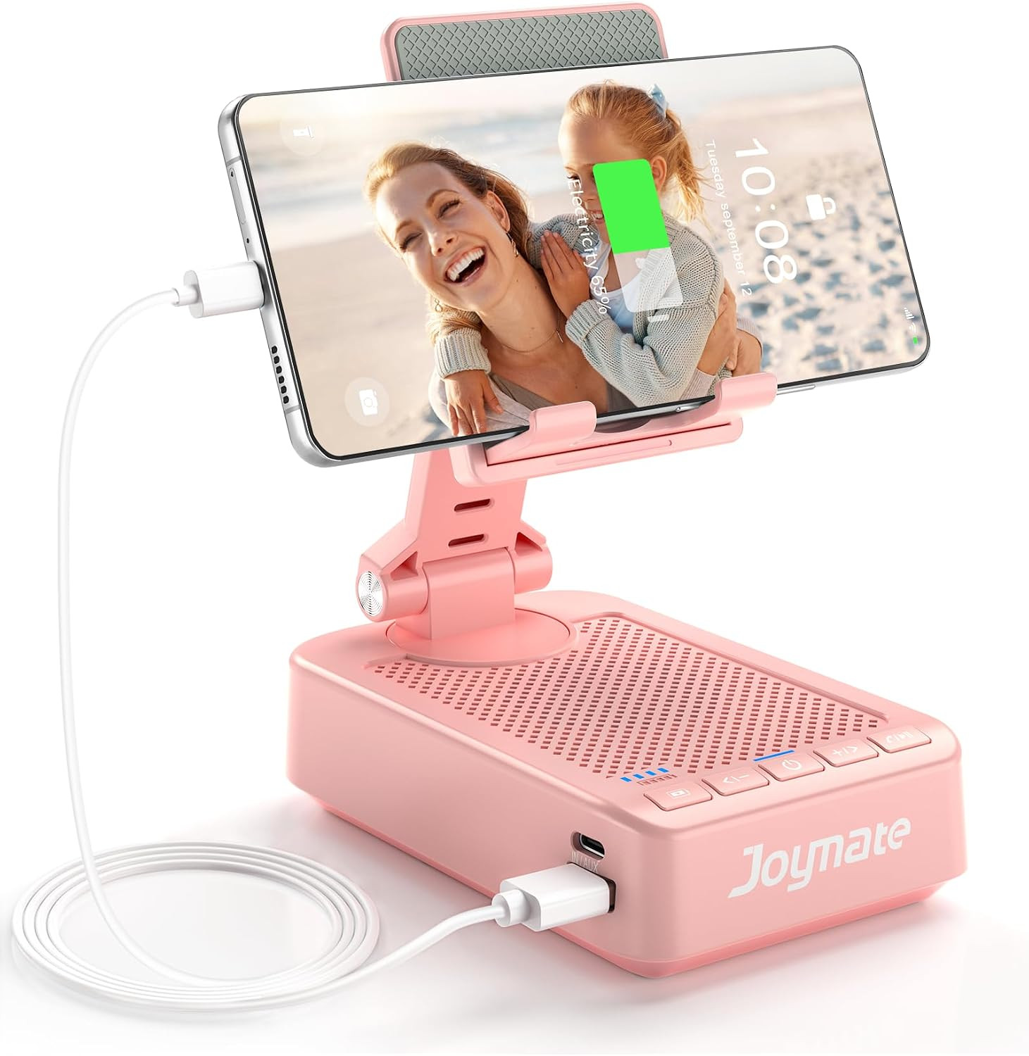 Gifts for Women Girls, Phone Stand with Bluetooth Speaker and Charging Function 360° Rotable Angle Adjustable Cell Phone Holder with HD Stereo Sound Fits All Phones,Tablet (Pink) | Amazon (US)