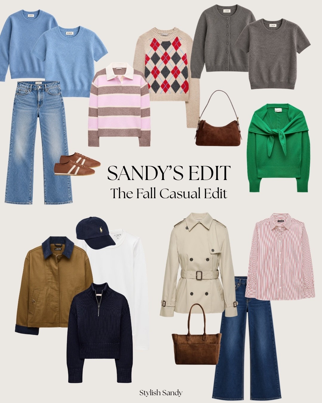 Sandy’s 9/24 fall edit - IG Live
Quince tops fit tts.  I am wearing a size small. 
Jeans fit tts; I'm wearing size 26. J.Crew & Aritzia jackets run big. I'm wearing XXS. Button-up fits tts.  I'm wearing size 2. J.Crew half-zip fits tts. I'm wearing size small. Green sweater fits tts. I'm wearing size XS. Polo/rugy fits tts.  I'm wearing size XS. T-shirt fits tts.  I'm wearing small. Argyle is fitted.  I'm wearing medium for an oversized look.

#LTKOver40 #LTKSeasonal #LTKPetite