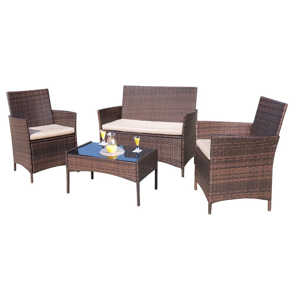 Homall Outdoor Indoor Use Backyard Porch Garden Poolside Balcony Sets Clearance Brown and Beige 4... | Amazon (US)