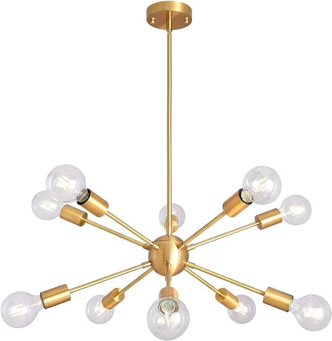 KOSTOMO Gold Chandelier Mid Century Modern Chandeliers Brass Ceiling Light Sputnik Light Fixture ... | Amazon (US)