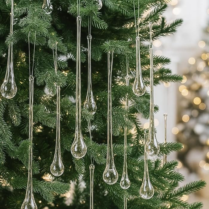 22 Pcs Clear Glass Teardrop Christmas Ornaments Crystal Raindrop Hanging Ornaments Crystal Chande... | Amazon (US)