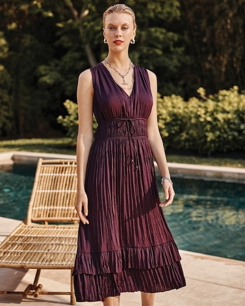 Sleeveless Pleated Midi Dress | White House Black Market