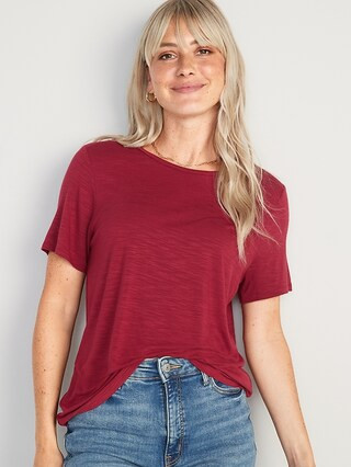 Short-Sleeve Luxe Crew-Neck Slub-Knit T-Shirt for Women | Old Navy (US)