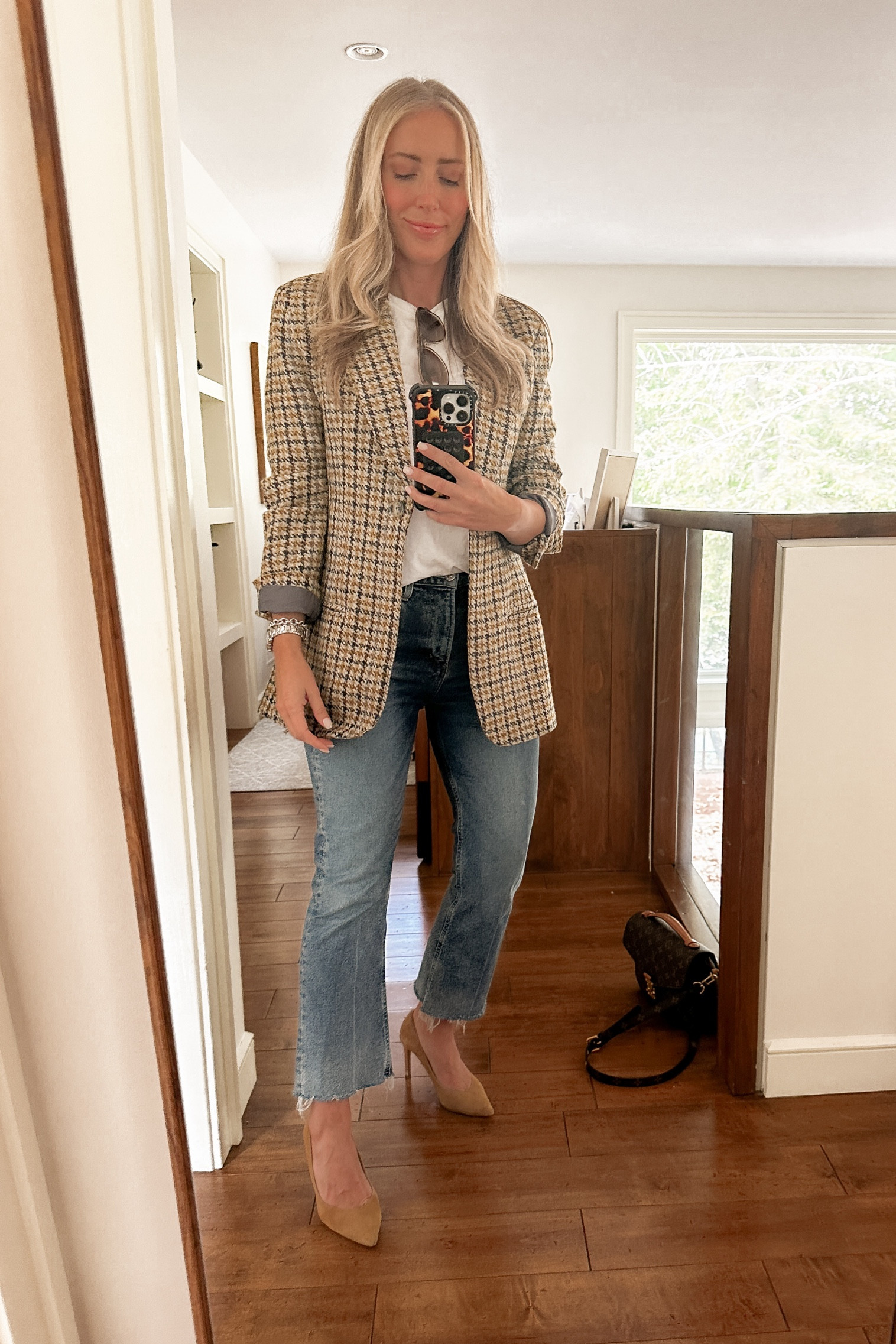Nothing says fall like a wool check boyfriend blazer. Wearing size 6 in blazer and 26 in jeans 

 #smythe #smytheboyfriendtailored #fallblazers #over40style

#LTKcanada #LTKautumn #LTKworkwear