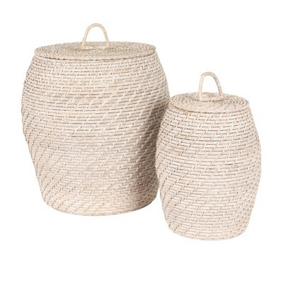 Storied Home Decorative Hand-Woven Rattan Storage Baskets with Lids, Whitewashed, Set of 2 | Target