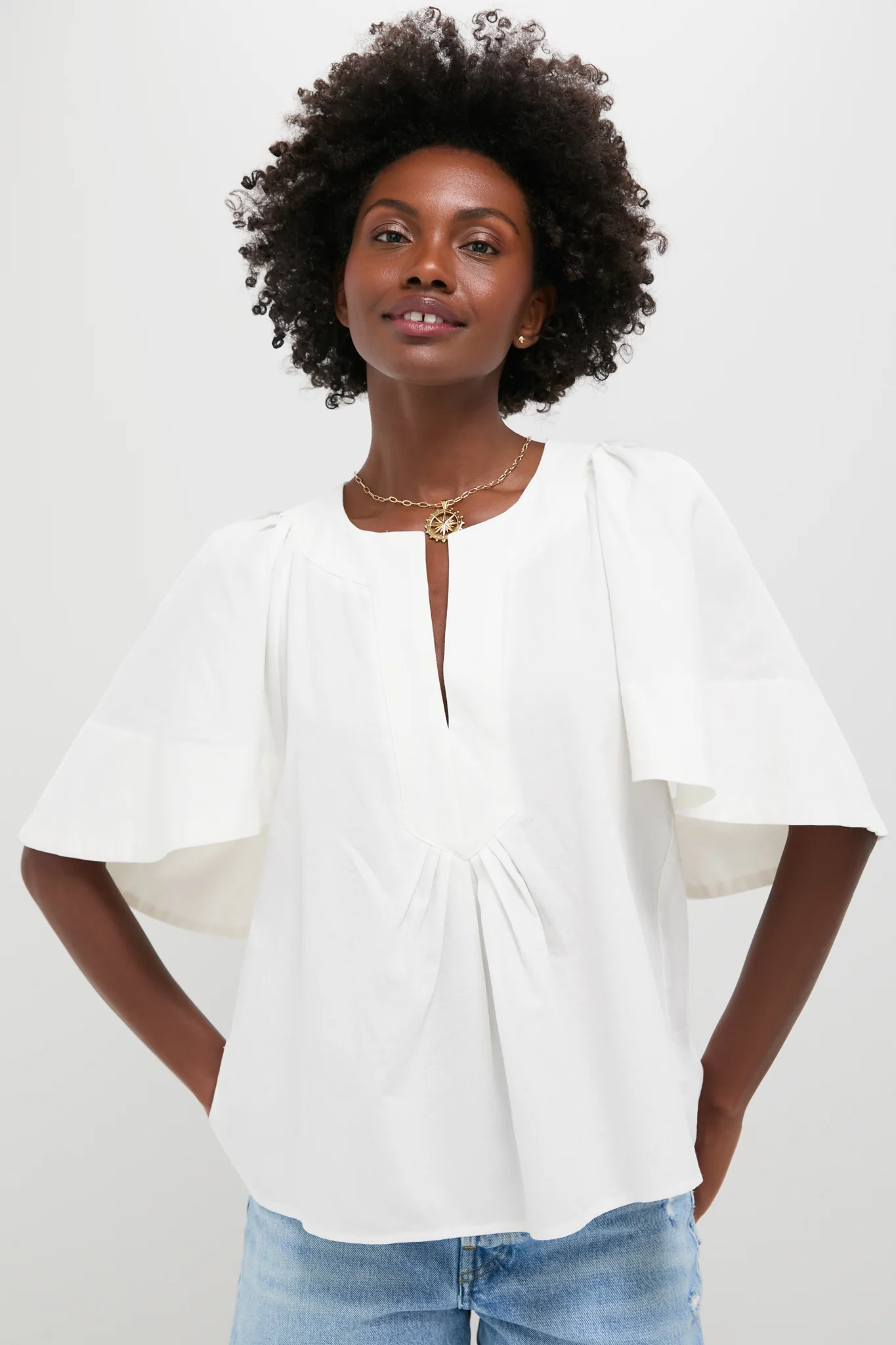 White Finley Flutter Sleeve Top | Tuckernuck (US)
