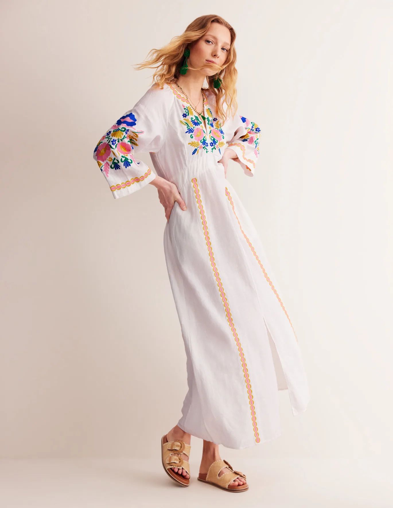Una Linen Embroidered Dress | Boden (US)