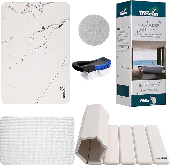 2PC Rollable Stone Bath Mat and Soft Diatomaceous Earth Bath Mat with Anti Slip Pad and Brush, Su... | Amazon (US)