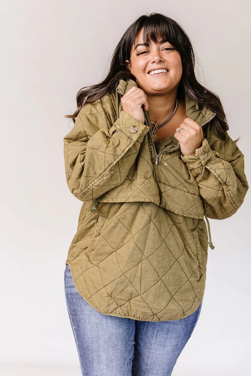 Linden Quilted Half Zip - Olive | Mindy Mae's Market