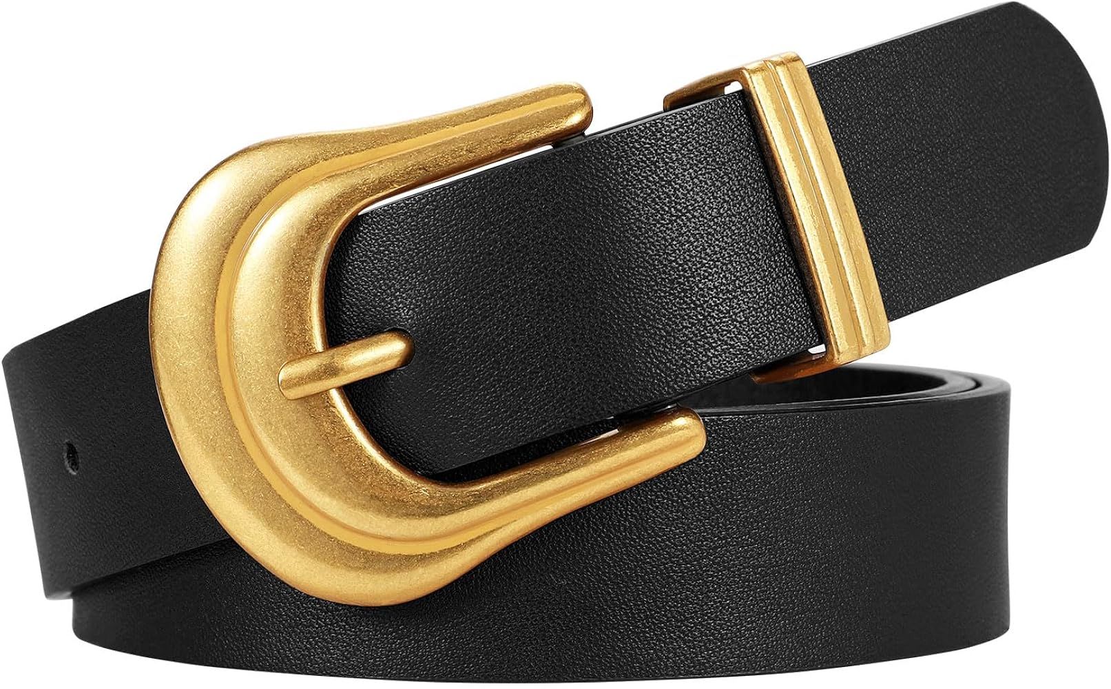 JASGOOD Women's Western Belt Vintage Black Leather Waist Belt for Pants Jeans with Gold Buckle | Amazon (US)