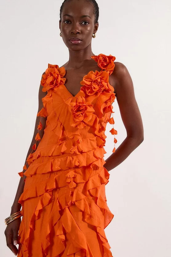 Tall Ruffle Strappy Woven Maxi Dress | Karen Millen US