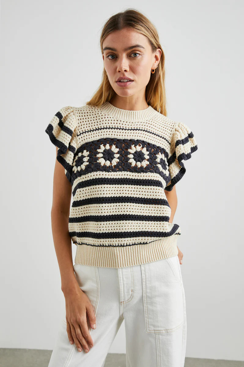 PENELOPE TOP - OAT NAVY CROCHET STRIPE | Rails