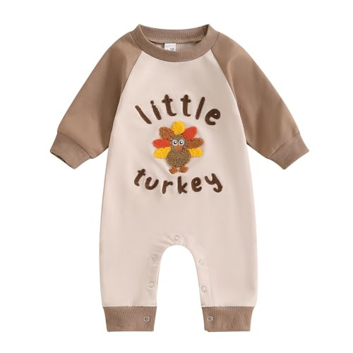 FYBITBO Thanksgiving Baby Boy Girl Outfit Little Turkey Jumpsuit Romper Newborn Onesie My First Thanksgiving Baby Clothes (Coffee, 0-3 Months) | Amazon (US)