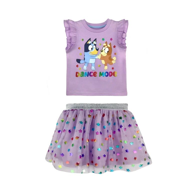 Bluey & Bingo Toddler Girl 2 Piece Ruffle Top & Tutu Skirt Set, Sizes 12M-5T | Walmart (US)