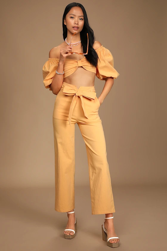 Ready to Flourish Light Orange Belted High-Waisted Pants | Lulus (US)