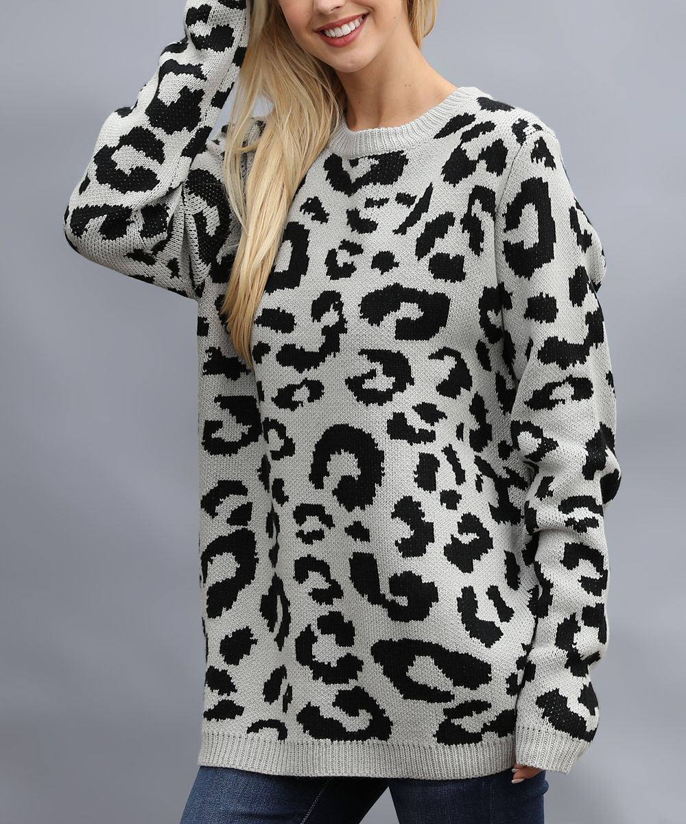 Gray Leopard Sweater - Women | Zulily