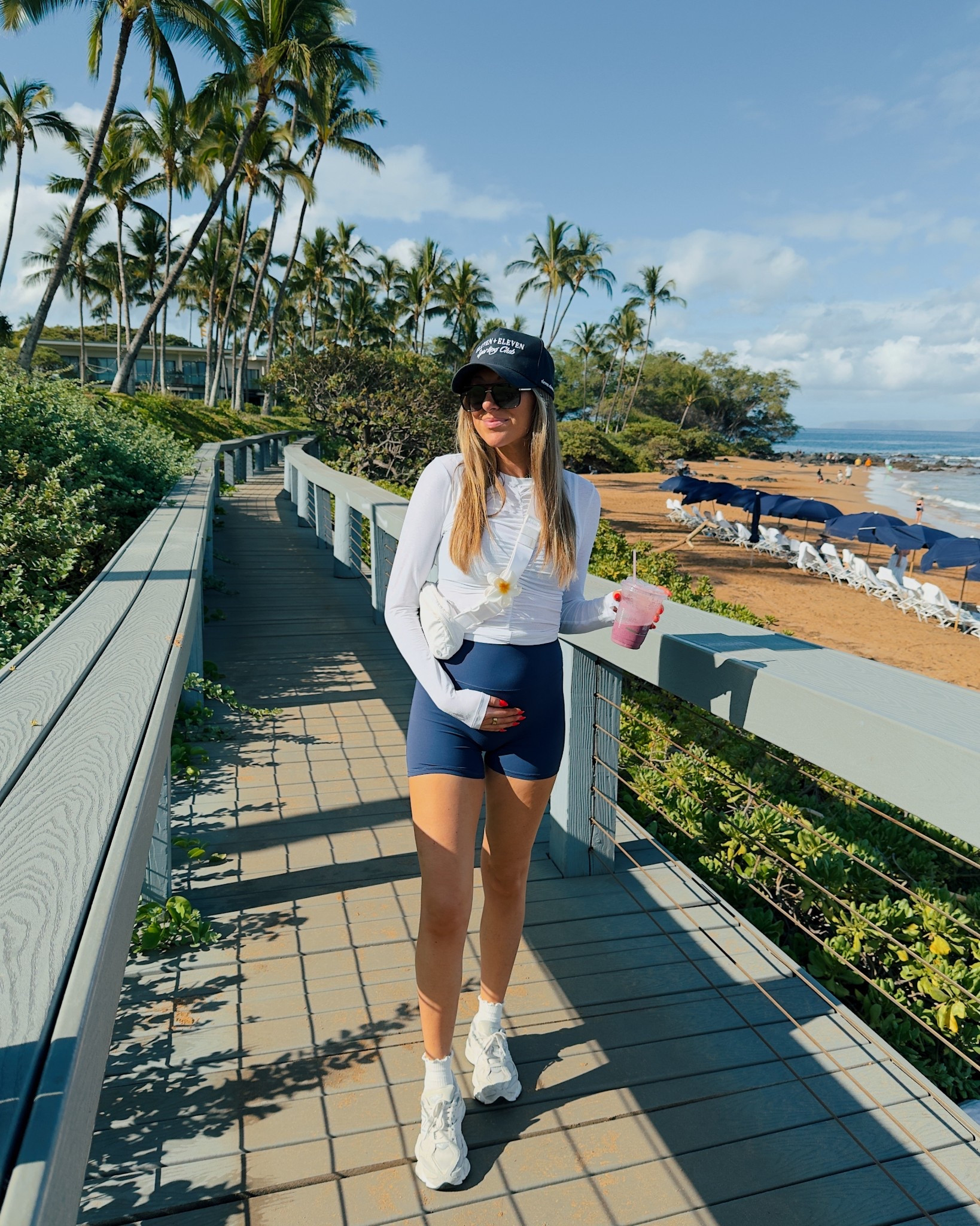 Morning walk outfit! My exact longsleeve top is older so I found an almost identical one and linked it! 

Babymoon, Hawaii, walk outfit, bump friendly 