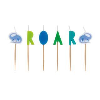Blue and Green Dinosaur "ROAR" Pick Birthday Candles, 6ct | Michaels Stores