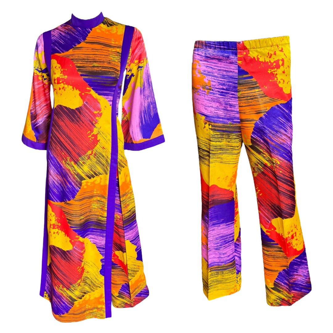 Vintage 1970s Tori Richard Honolulu psychedelic hawaiian hostess pant suit, maxi tunic dress & pa... | Etsy (US)