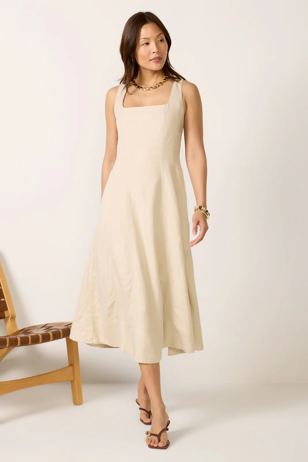Kaiden Linen Seamed Midi Dress | Evereve