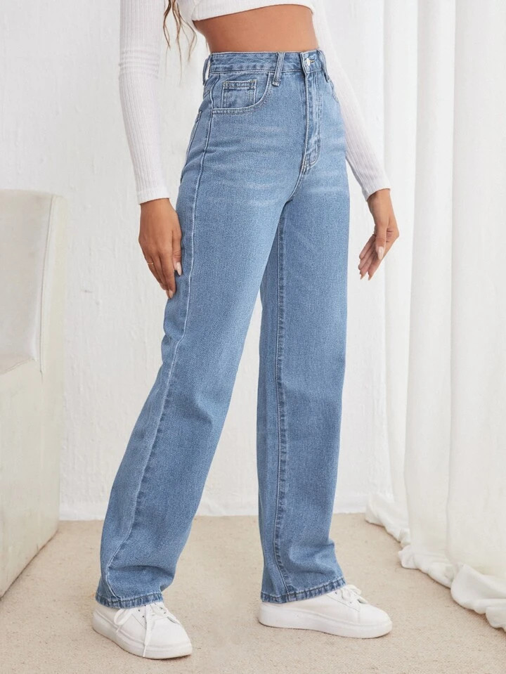 SHEIN Frenchy High Waisted Straight Leg Jeans | SHEIN