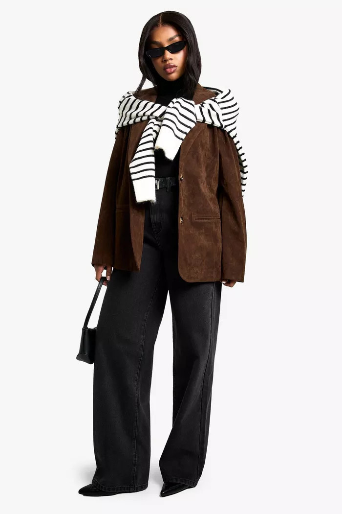 Vintage Look Faux Suede Relaxed Fit Blazer | Boohoo.com (UK & IE)