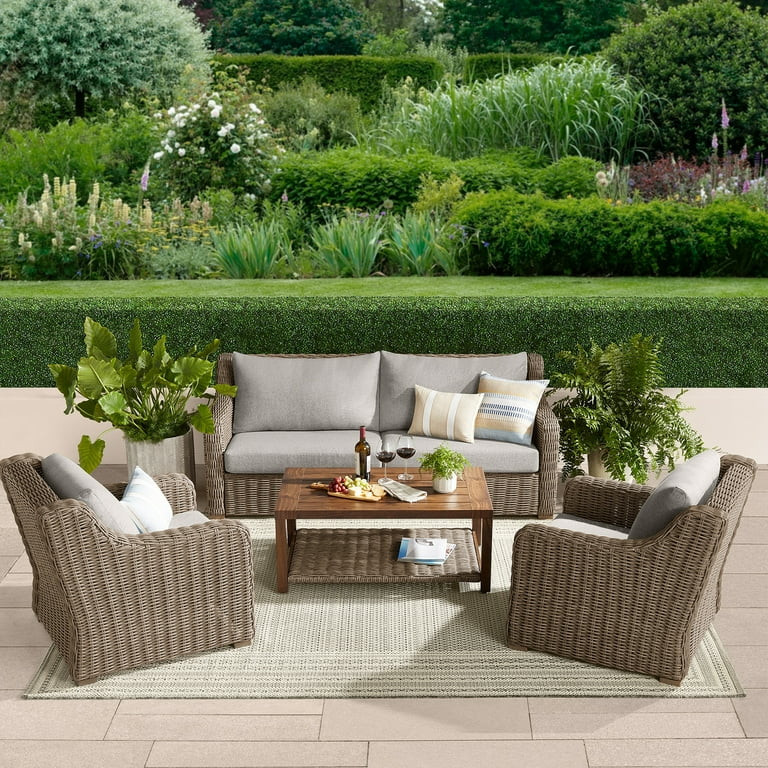 Better Homes & Gardens Bellamy 4 Piece Outdoor Patio Conversation Set, Gray | Walmart (US)