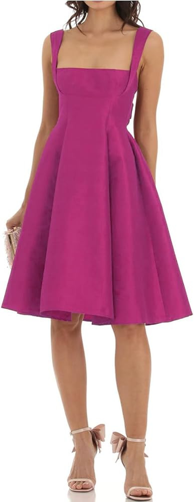 Women’s Homecoming Dresses 2023 Black Sleeveless Square Neck Going Out Dress Elegant Midi Birth... | Amazon (US)