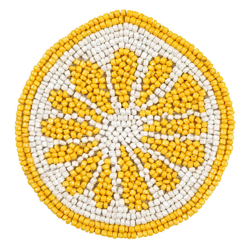 Set of 4 Lemon Fully Beaded Coasters, 4" | At Home