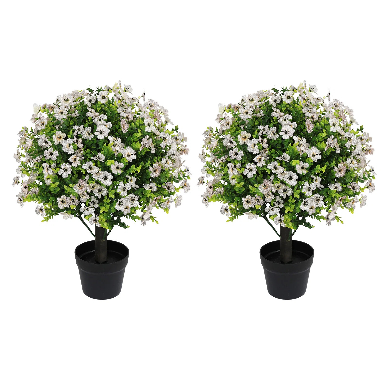 24" Artificial Boxwood Topiary Ball Tree With Flowers For Indoor & Outdoor Spring Décor,Fake Pot... | Wayfair North America