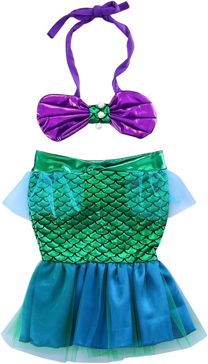 Two Piece Toddler Baby Girls Crop Top+ Mermaid Skirt Swimsuit Kids Clothes for Photo Shoot | Amazon (US)