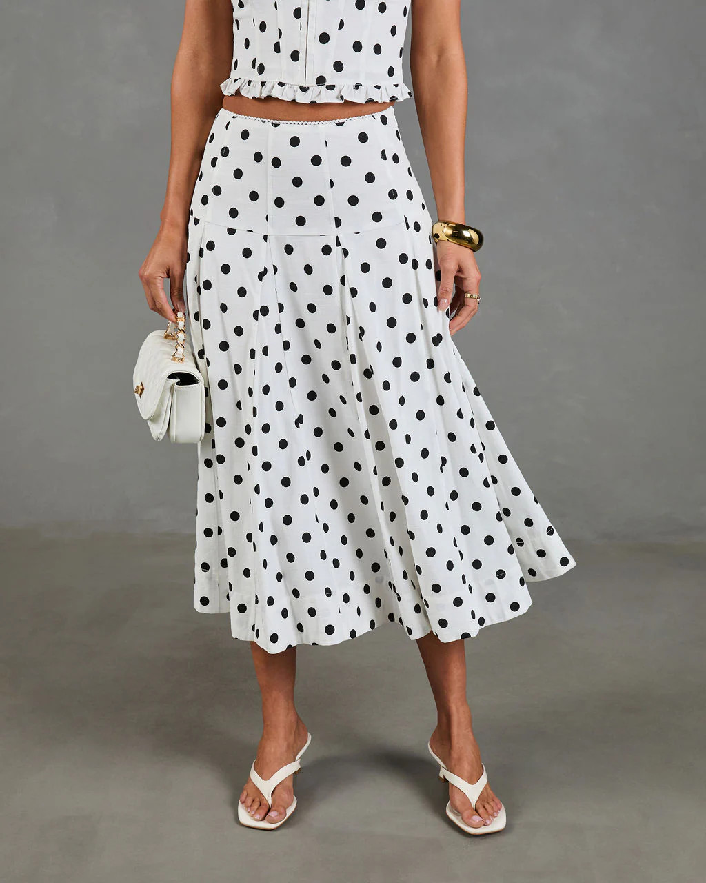 Spotted Dream Polka Dot Linen Blend Midi Skirt | VICI