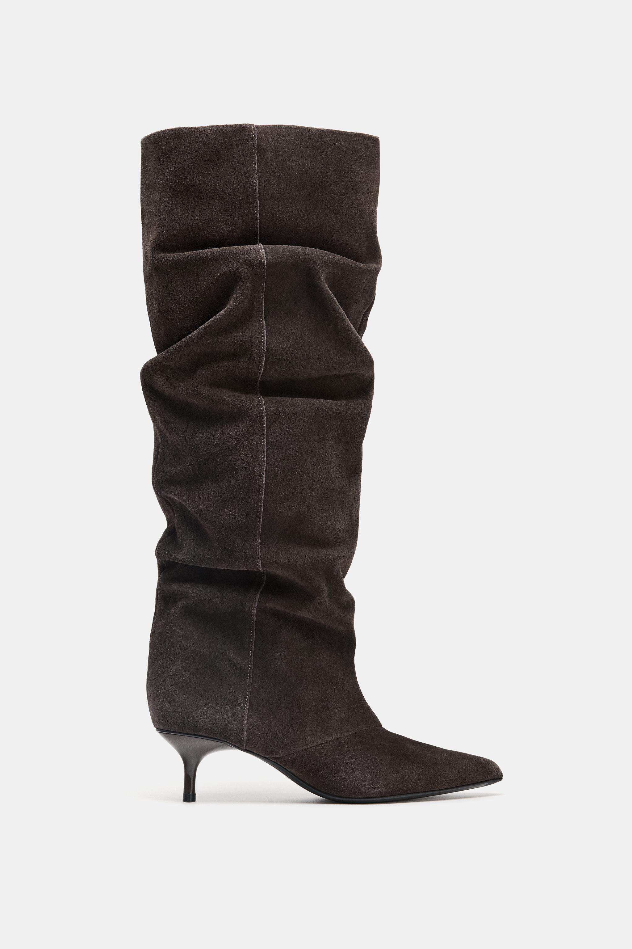 SPLIT SUEDE KITTEN HEEL BOOTS | Zara UK