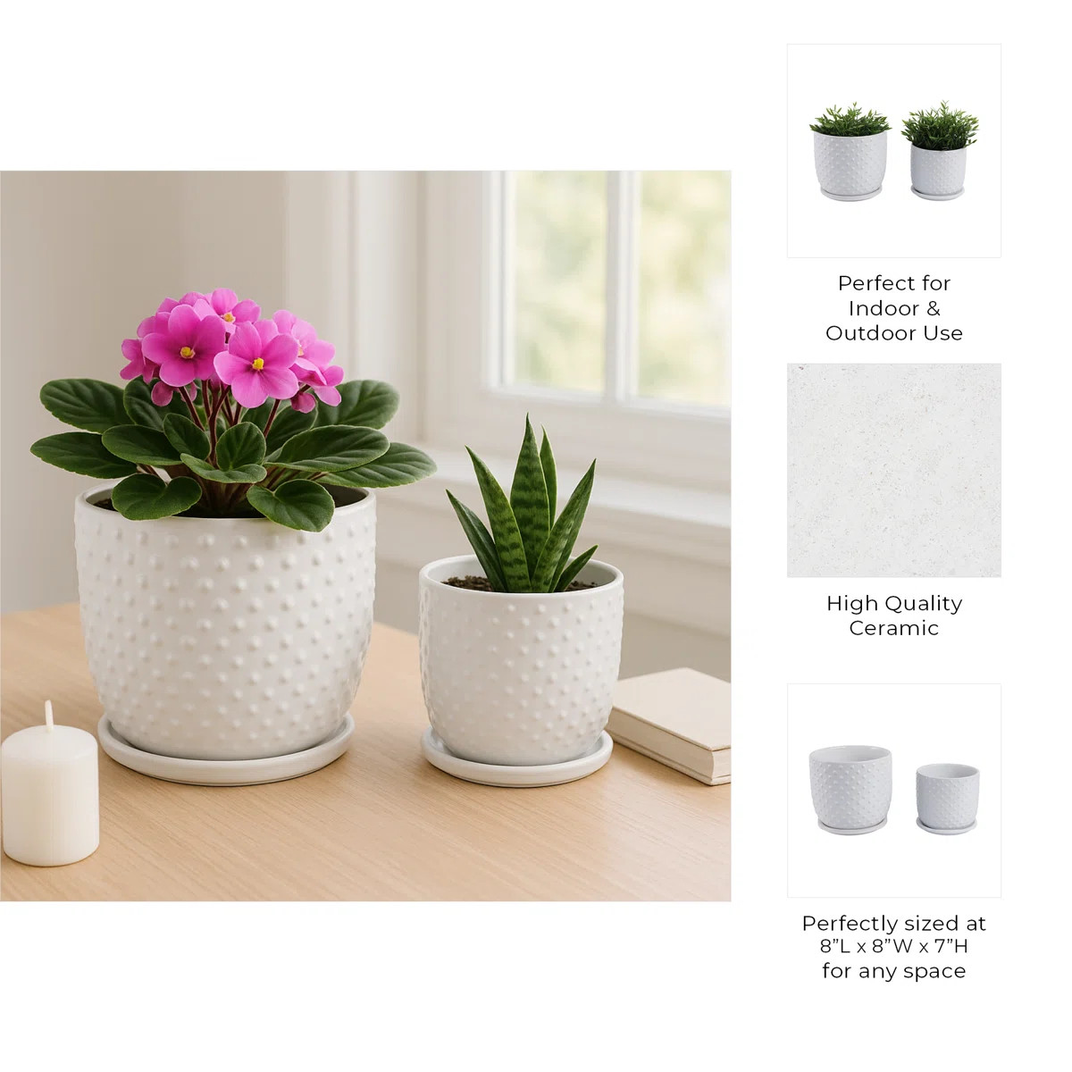 Decorative Round Indoor Planter With Saucer For Home Decor - Stylish Textured Flower Pot For Outd... | Wayfair North America