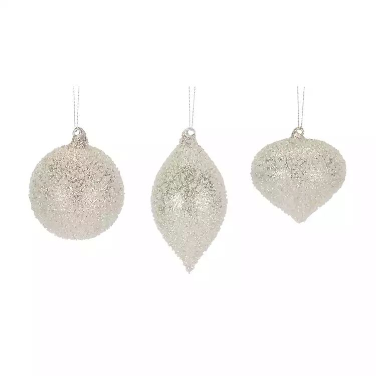 Silver Heirloom Glass Glitter Ornaments, Set of 6 | Kirkland's Home