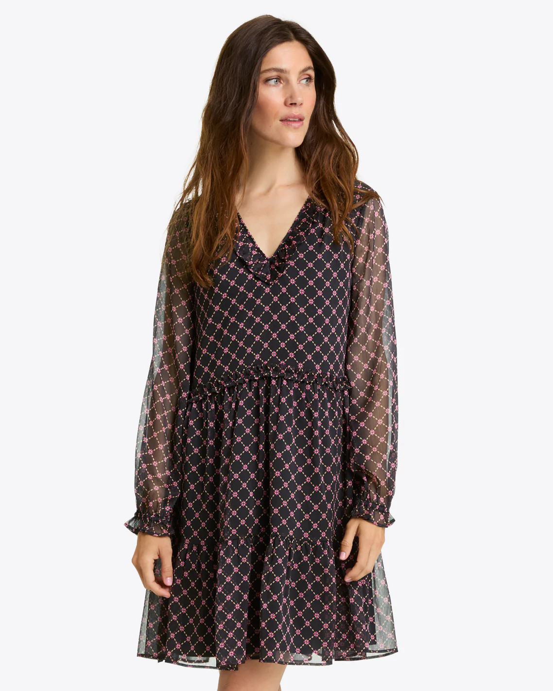 Lorrie Long-Sleeve Dress in Crinkle Chiffon | Draper James (US)