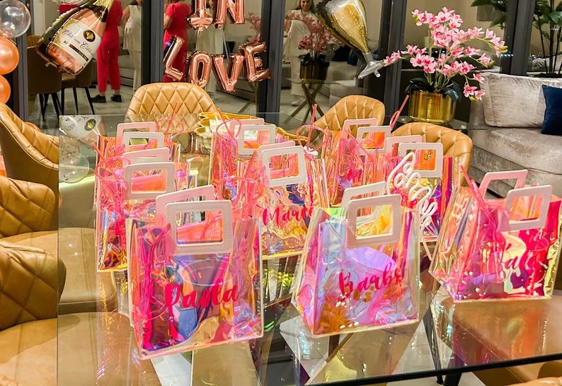 Bachelorette Party Favor Bag! Holographic with Personalized Name in Vinyl Pink | Etsy (US)