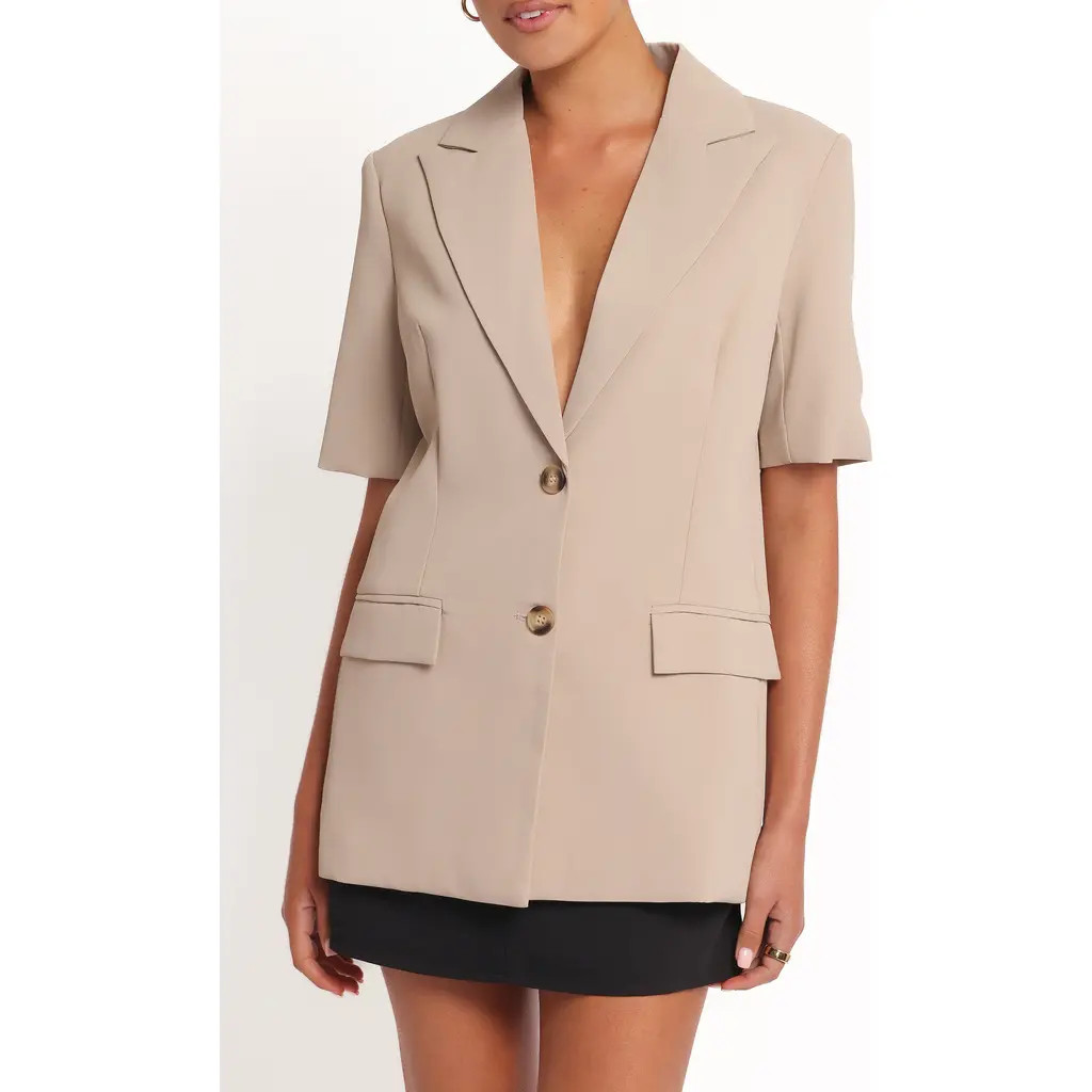 Petal & Pup Nora Short Sleeve Blazer in Beige at Nordstrom, Size Medium | Nordstrom