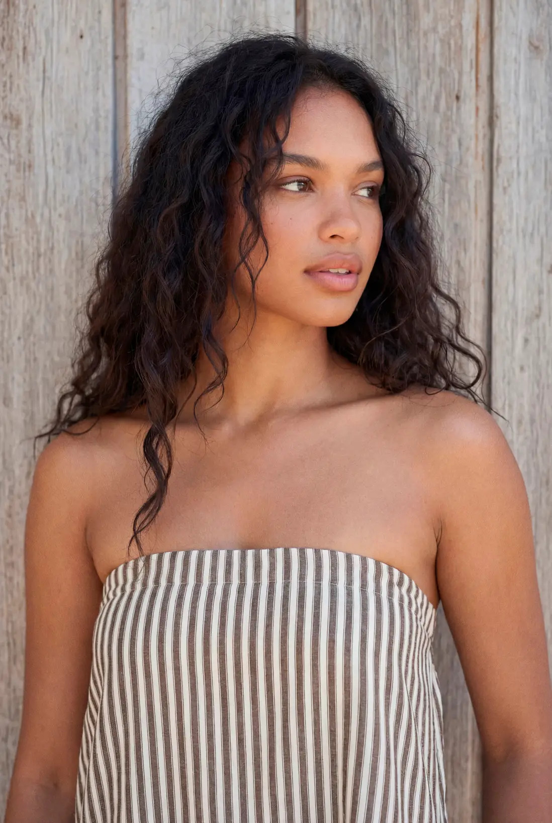 Chocolate Bandeau Stripe Asymmetric Hem Top | Boohoo | Boohoo.com (UK & IE)